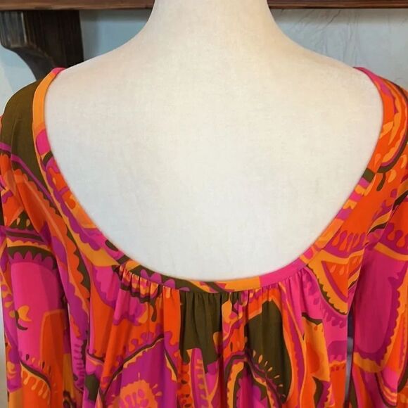 Tibi New York Orange and Pink Boho Retro Print Low Back Tunic, XS! - Picture 7 of 11